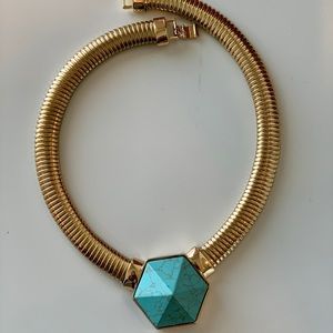 AQUA chunky gold necklace with blue stone